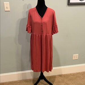 Elegant Coral V-Neck Dress